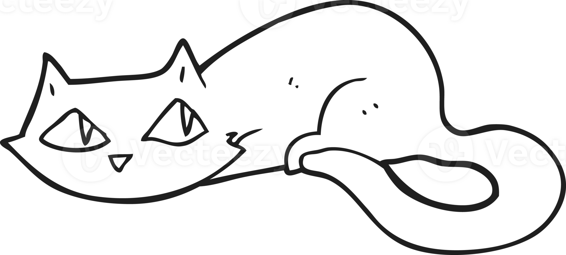 hand drawn black and white cartoon cat png