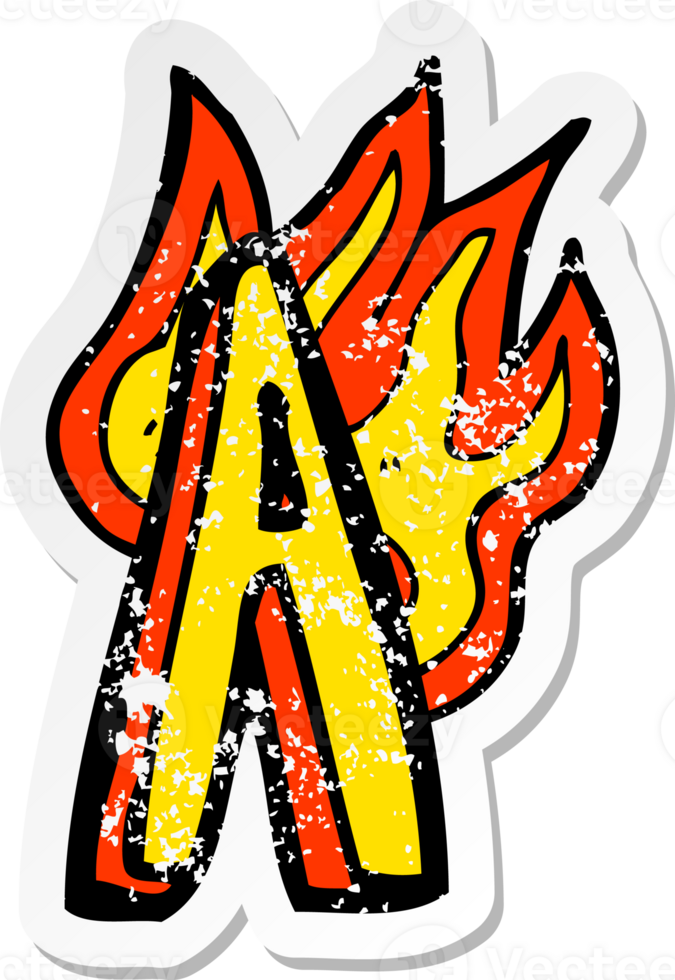 retro distressed sticker of a cartoon flaming letter png