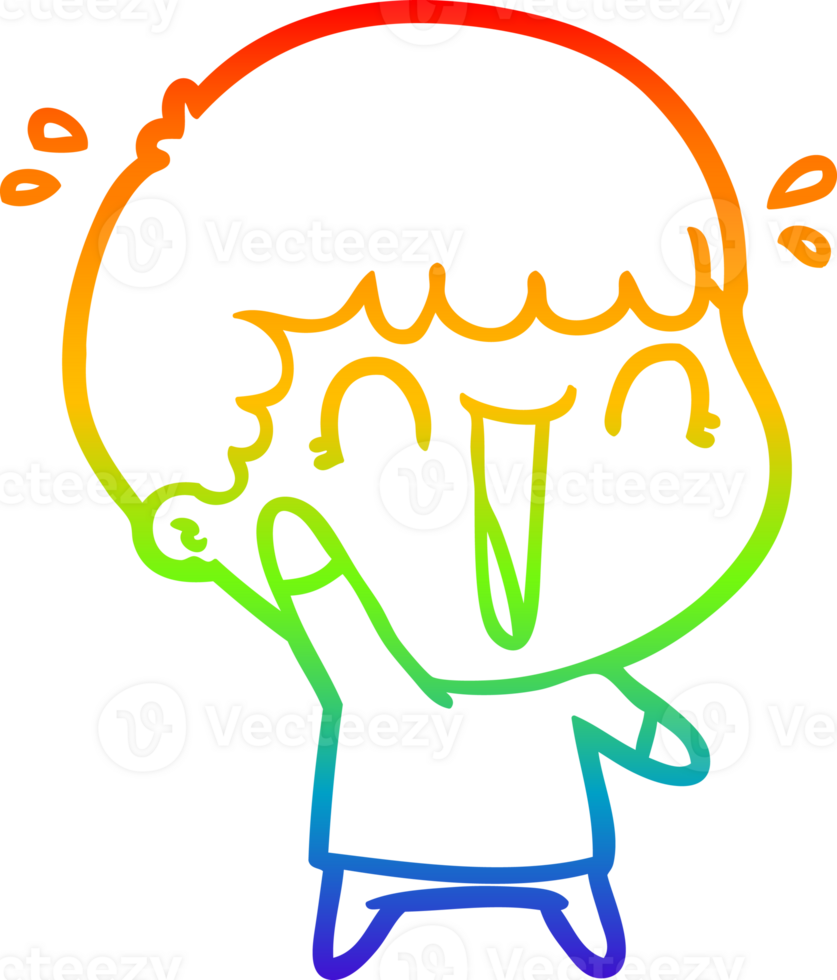 rainbow gradient line drawing of a laughing cartoon man png