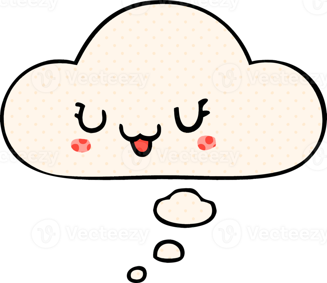 cute happy cartoon face with thought bubble in comic book style png