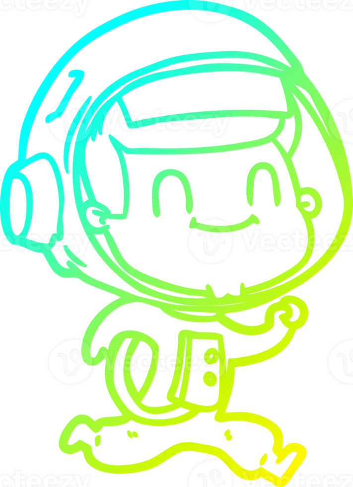 cold gradient line drawing of a happy cartoon astronaut png