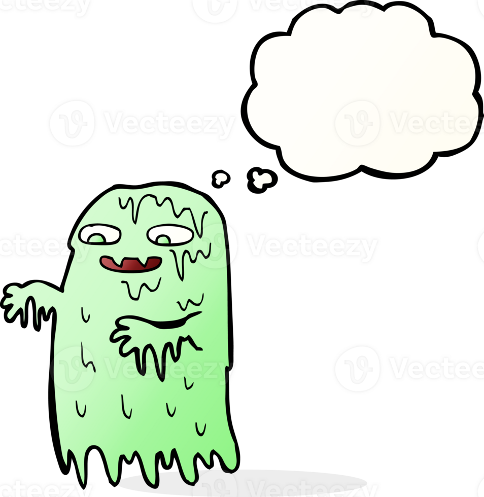 cartoon gross slime ghost with thought bubble png