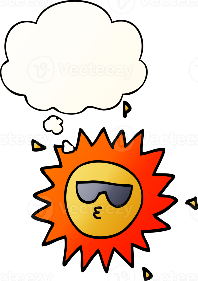 cartoon sun with thought bubble in smooth gradient style png