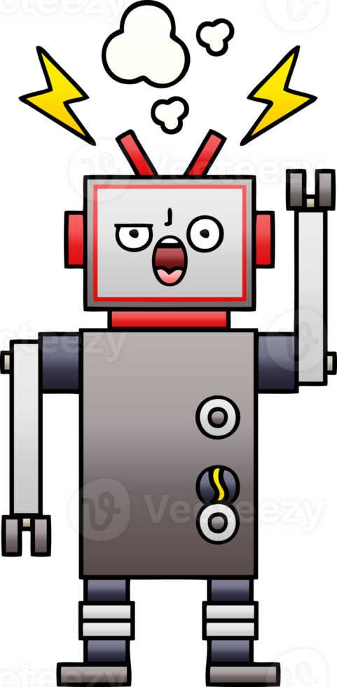 gradient shaded cartoon of a broken robot png
