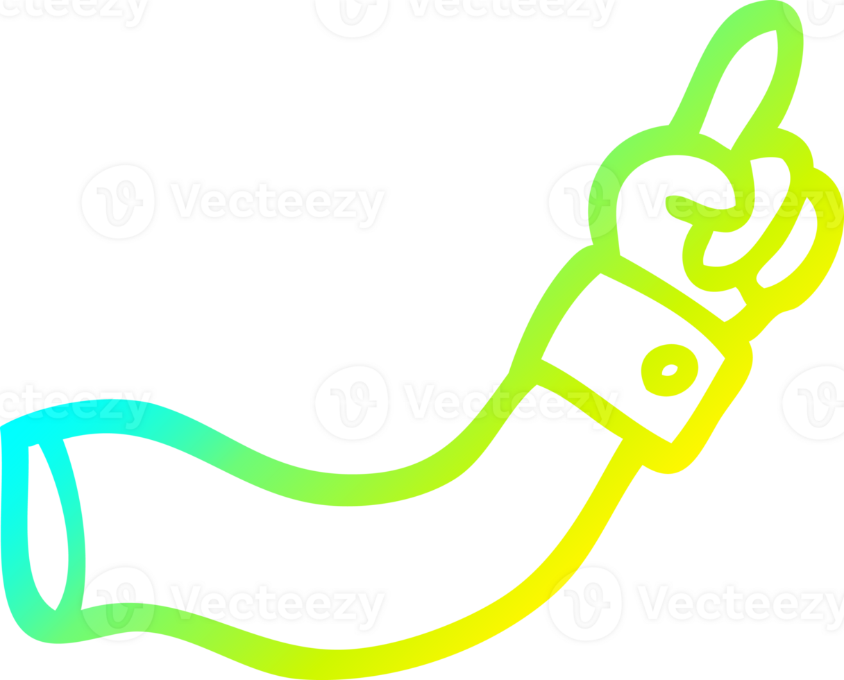 cold gradient line drawing of a cartoon pointing arm png