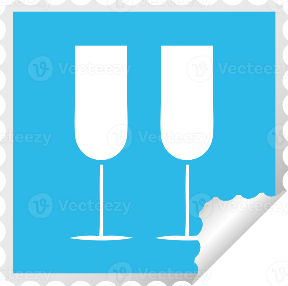 square peeling sticker cartoon of a champagne flutes png