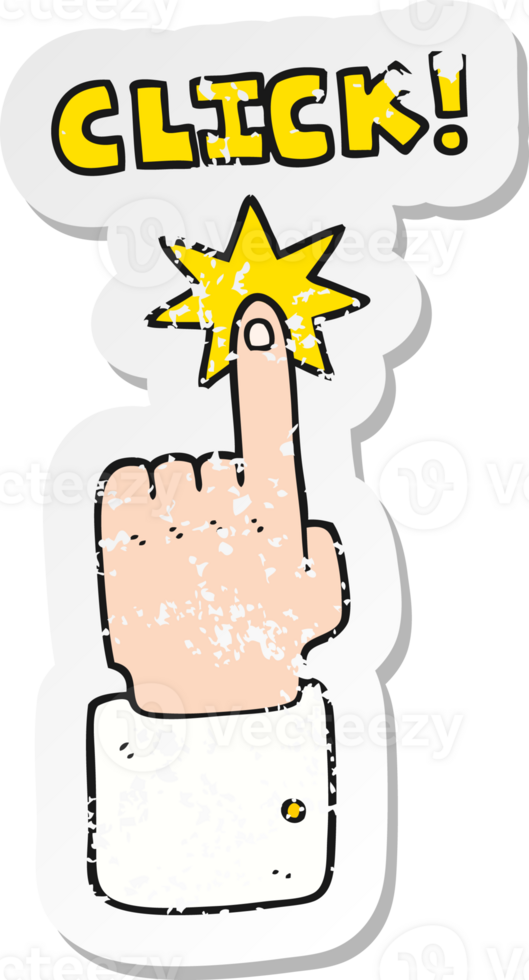 retro distressed sticker of a cartoon click sign with finger png