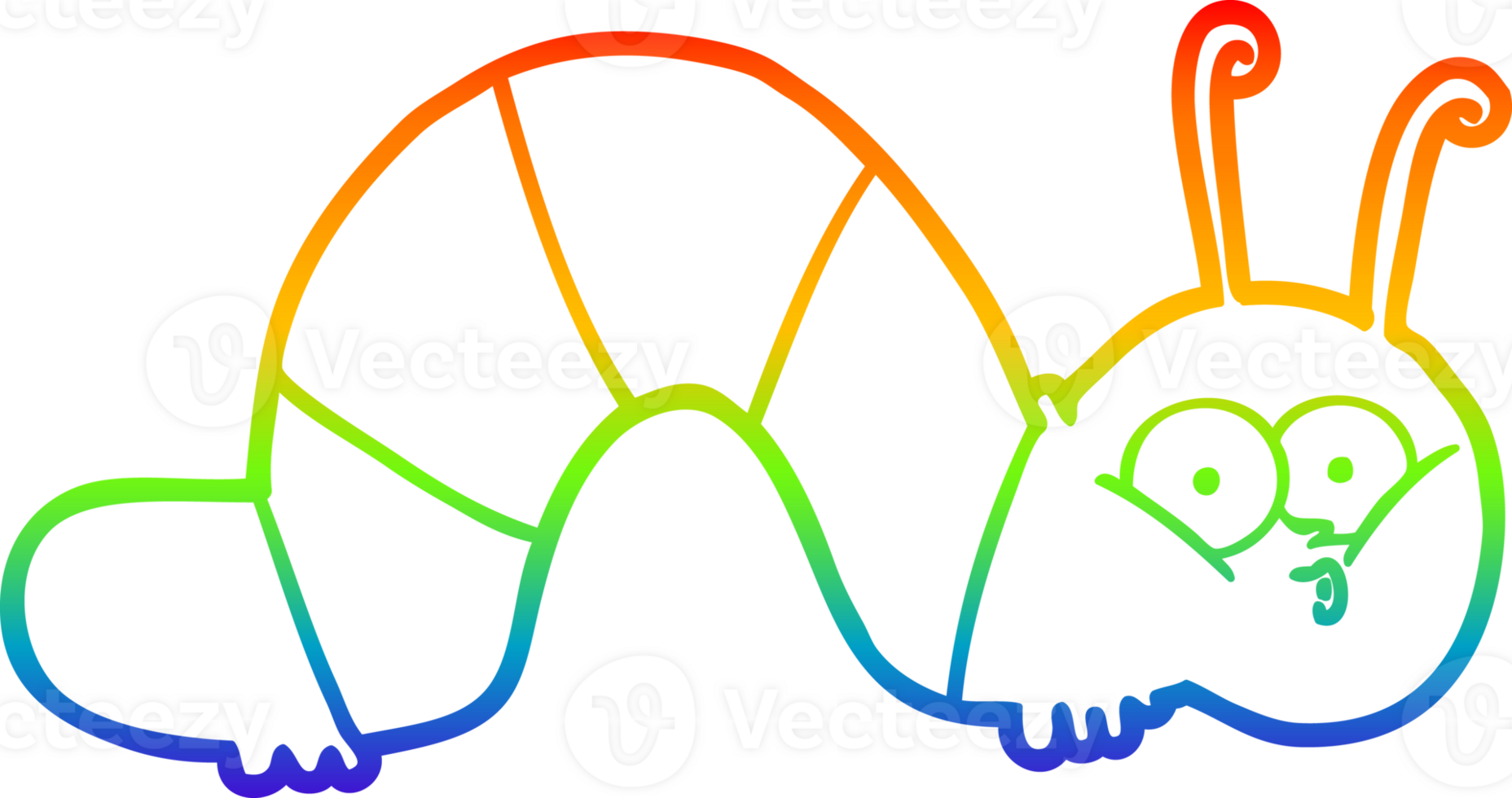 rainbow gradient line drawing of a cartoon caterpillar png