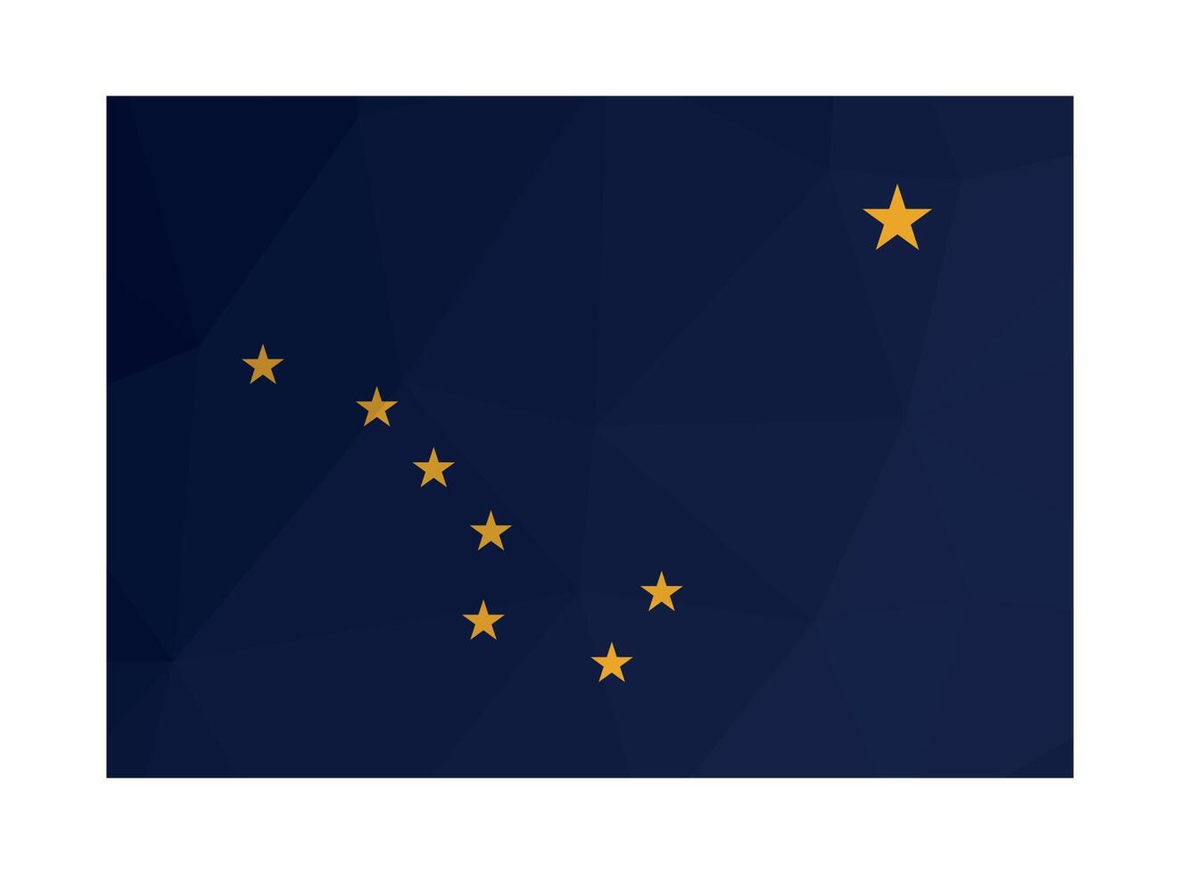 illustration. Official ensign of Alaska, USA state. National flag with yellow stars on blue background. Creative design in polygonal style with triangular shapes vector