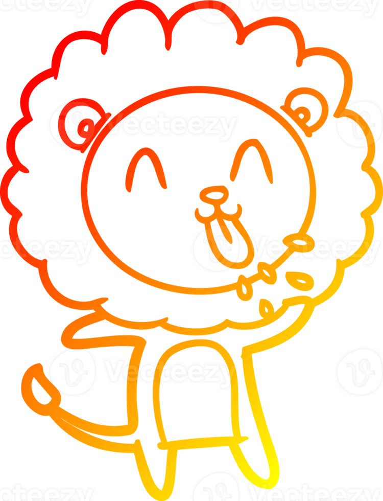 warm gradient line drawing of a happy cartoon lion png