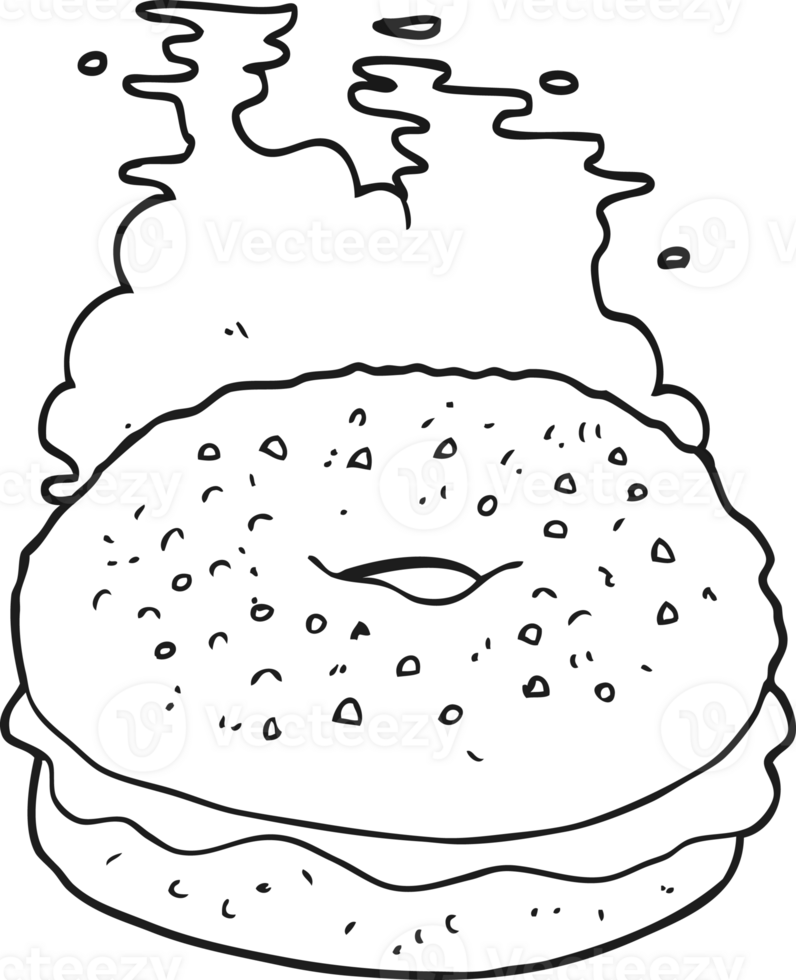 hand drawn black and white cartoon bagel png