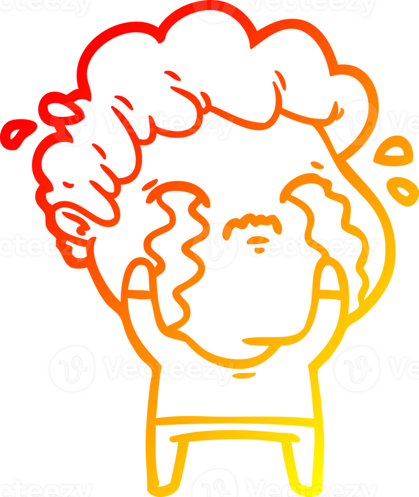 warm gradient line drawing of a cartoon man crying png