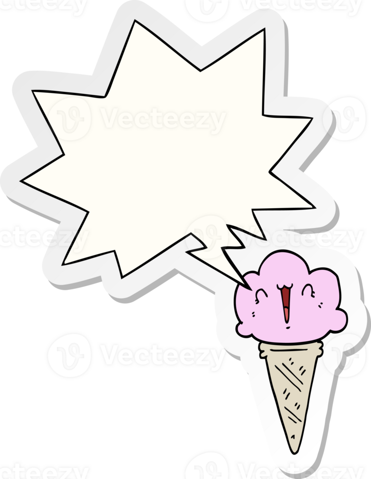 cartoon ice cream with face with speech bubble sticker png