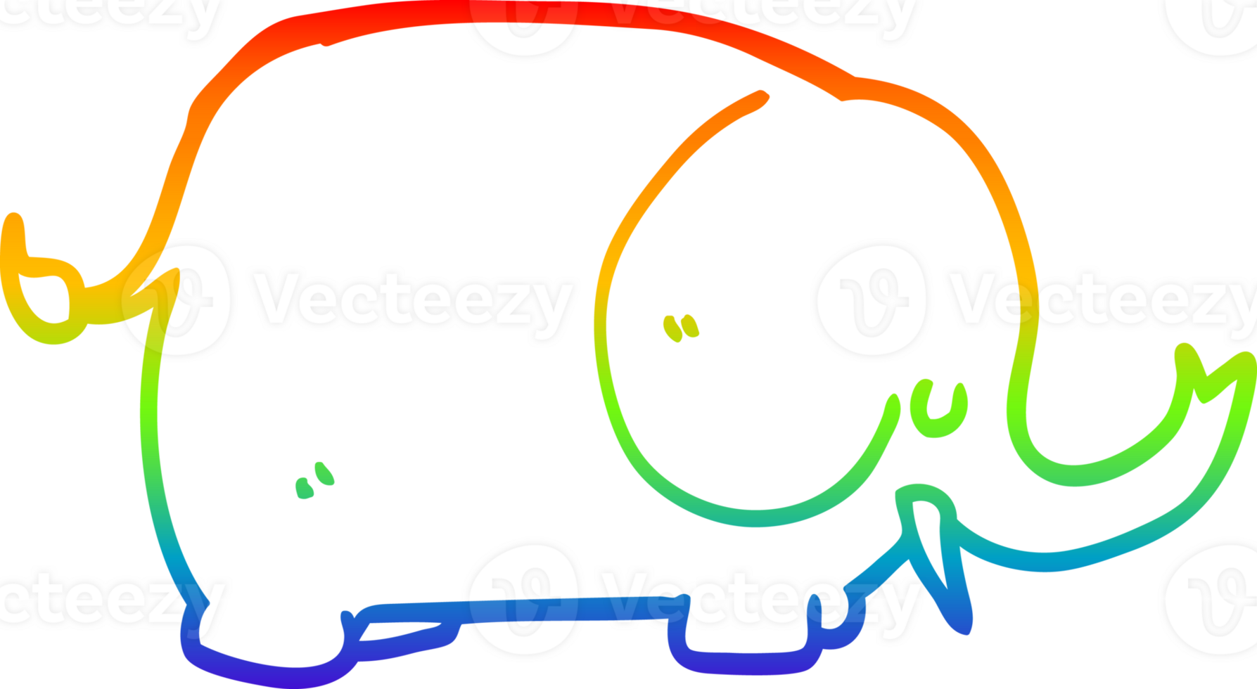 rainbow gradient line drawing of a cartoon elephant png