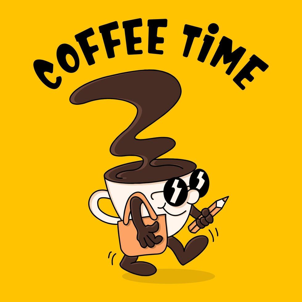 kawai illustration of coffee time while working vector