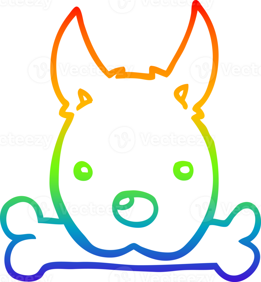 rainbow gradient line drawing of a cartoon dog with bone png