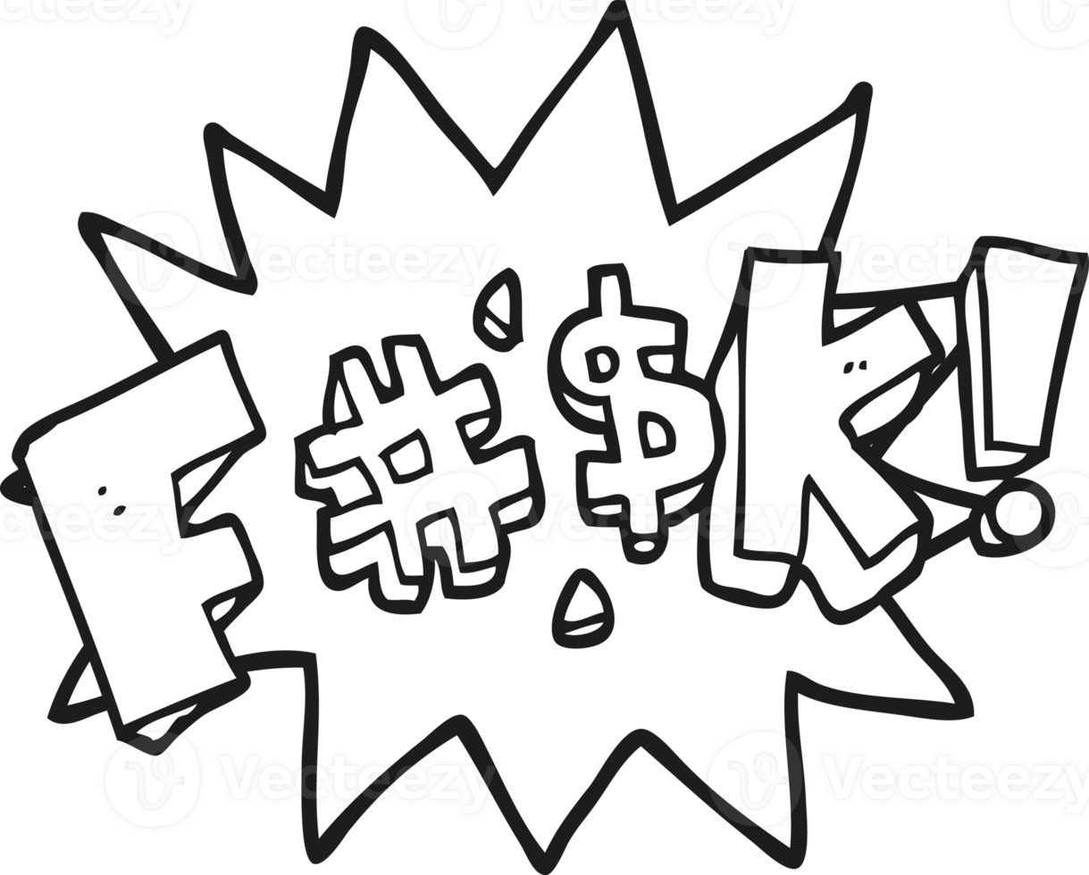 hand drawn black and white cartoon swearword png