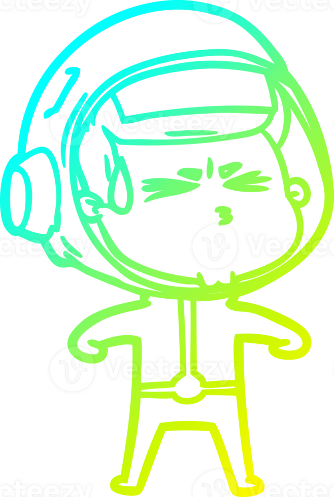 cold gradient line drawing of a cartoon stressed astronaut png
