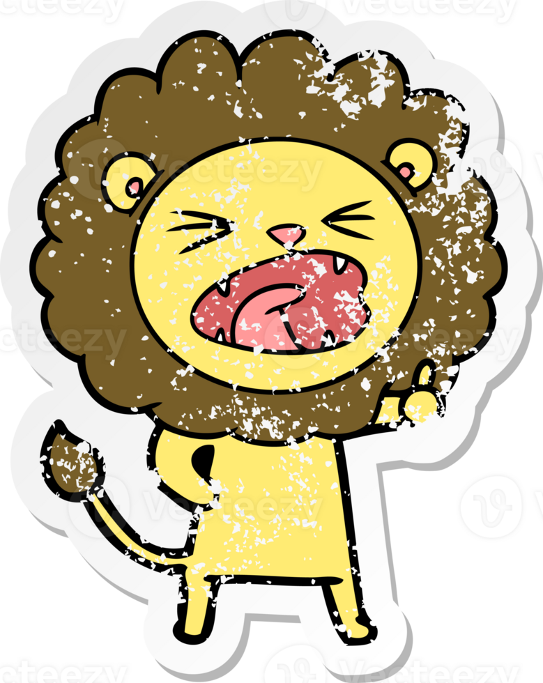 distressed sticker of a cartoon lion png