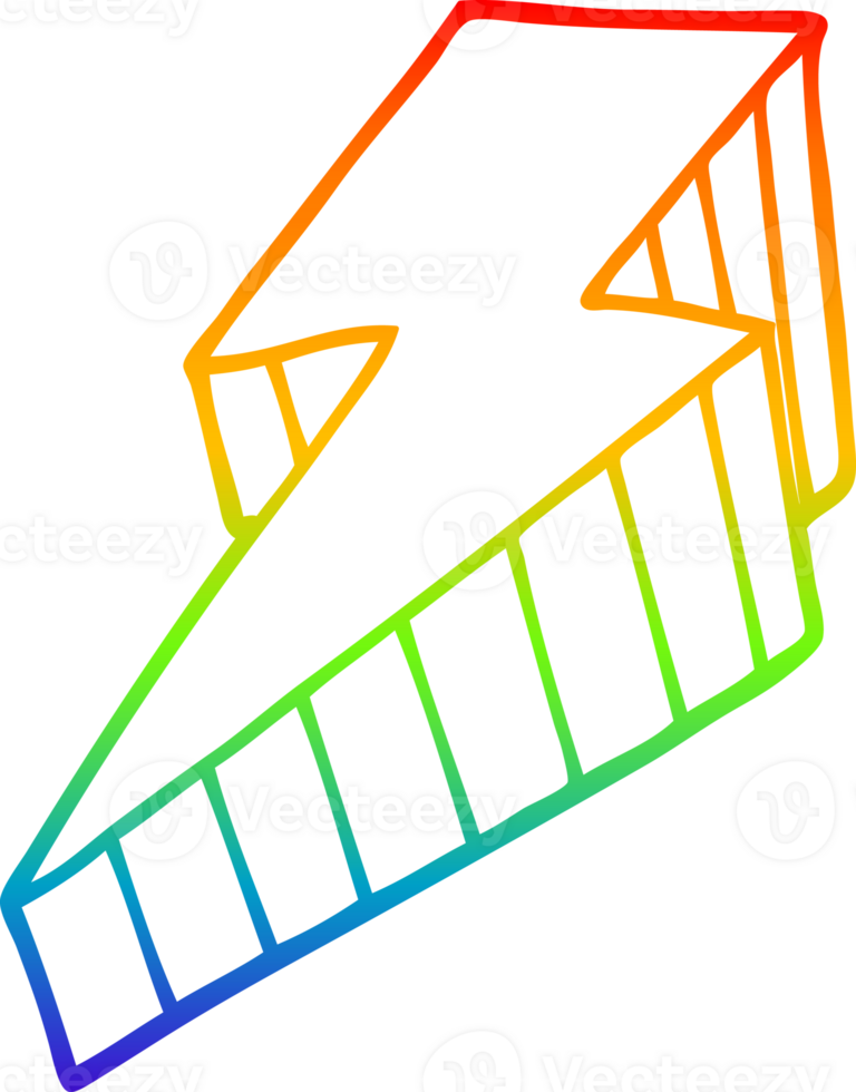 rainbow gradient line drawing of a cartoon decorative lightning bolt png