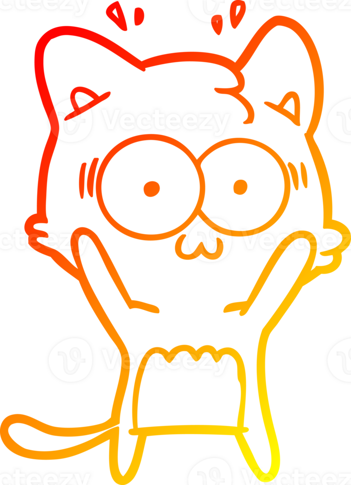 warm gradient line drawing of a cartoon surprised cat png