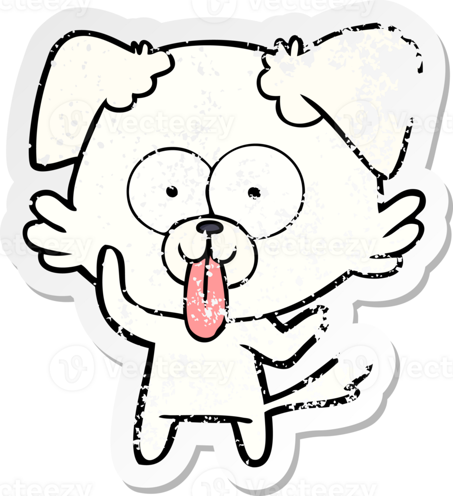 distressed sticker of a cartoon dog with tongue sticking out png