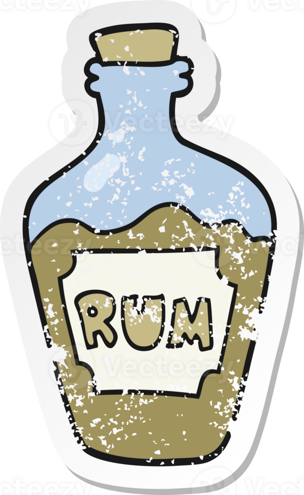 retro distressed sticker of a cartoon rum bottle png