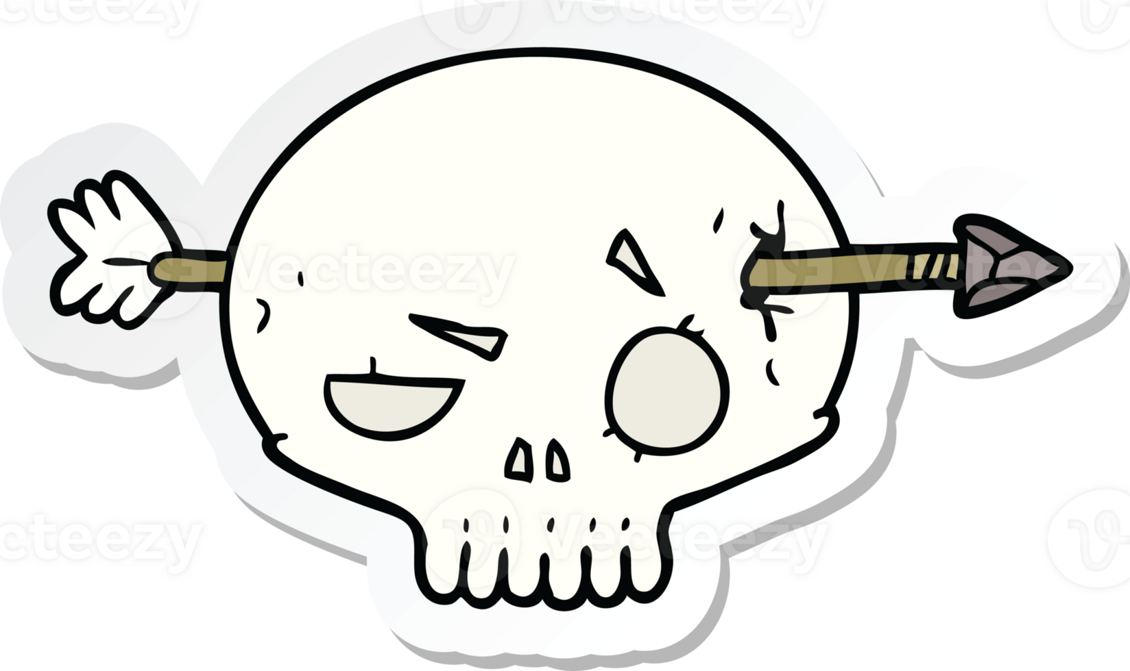 sticker of a cartoon skull with arrow png
