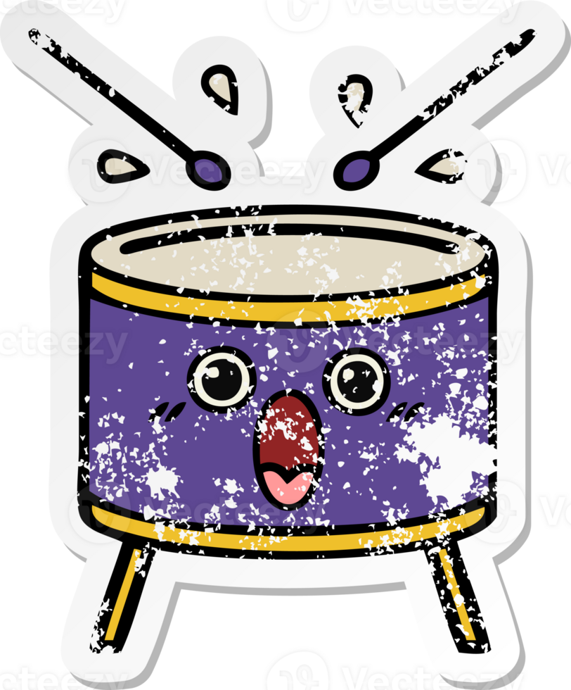 distressed sticker of a cute cartoon drum png