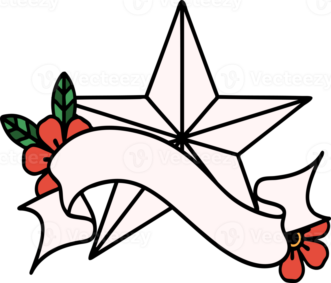 traditional tattoo with banner of a star png