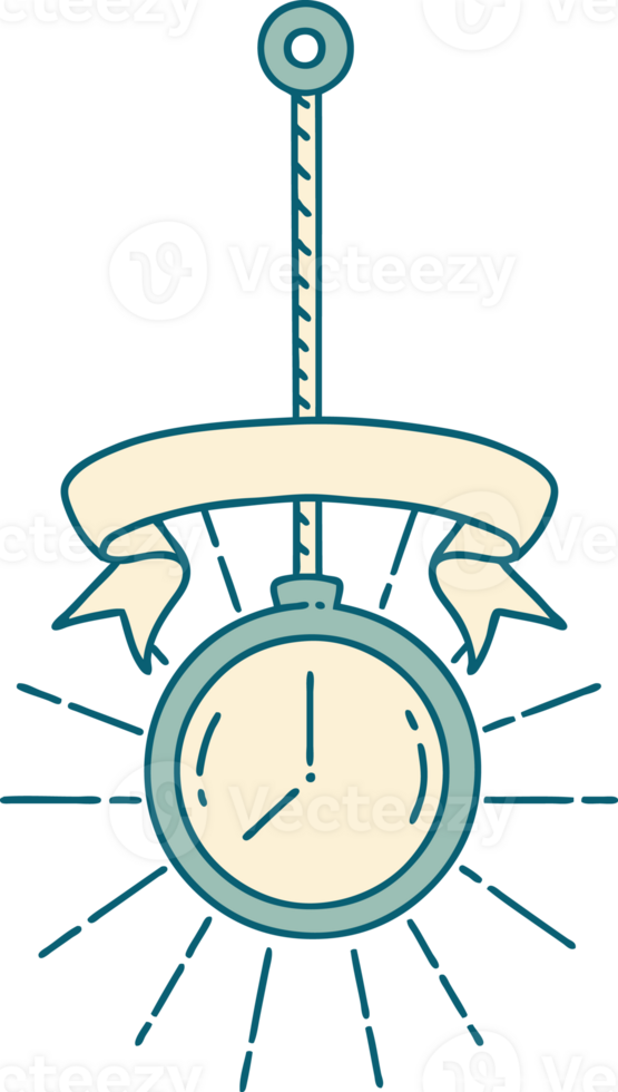 scroll banner with tattoo style gold pocket watch png