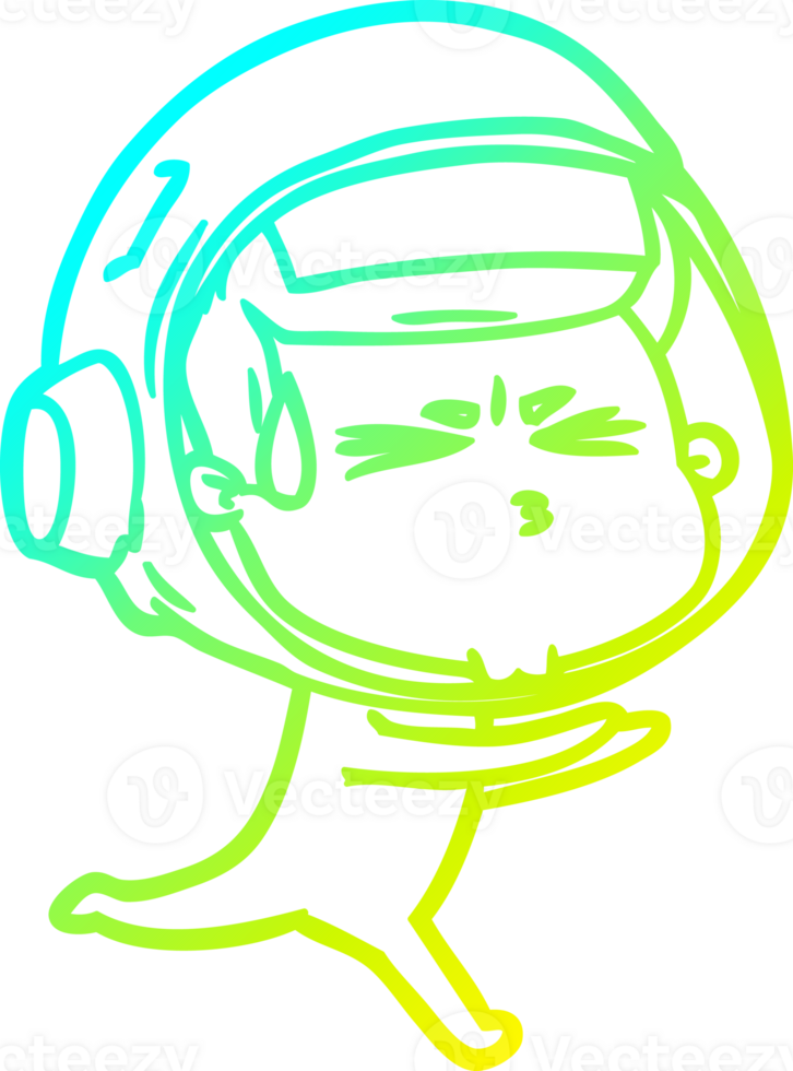 cold gradient line drawing of a cartoon stressed astronaut png