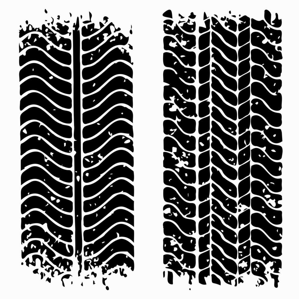 Tire trace track, wheels braking distances, tread silhouettes brushes, isolated car or motorcycles trails vector