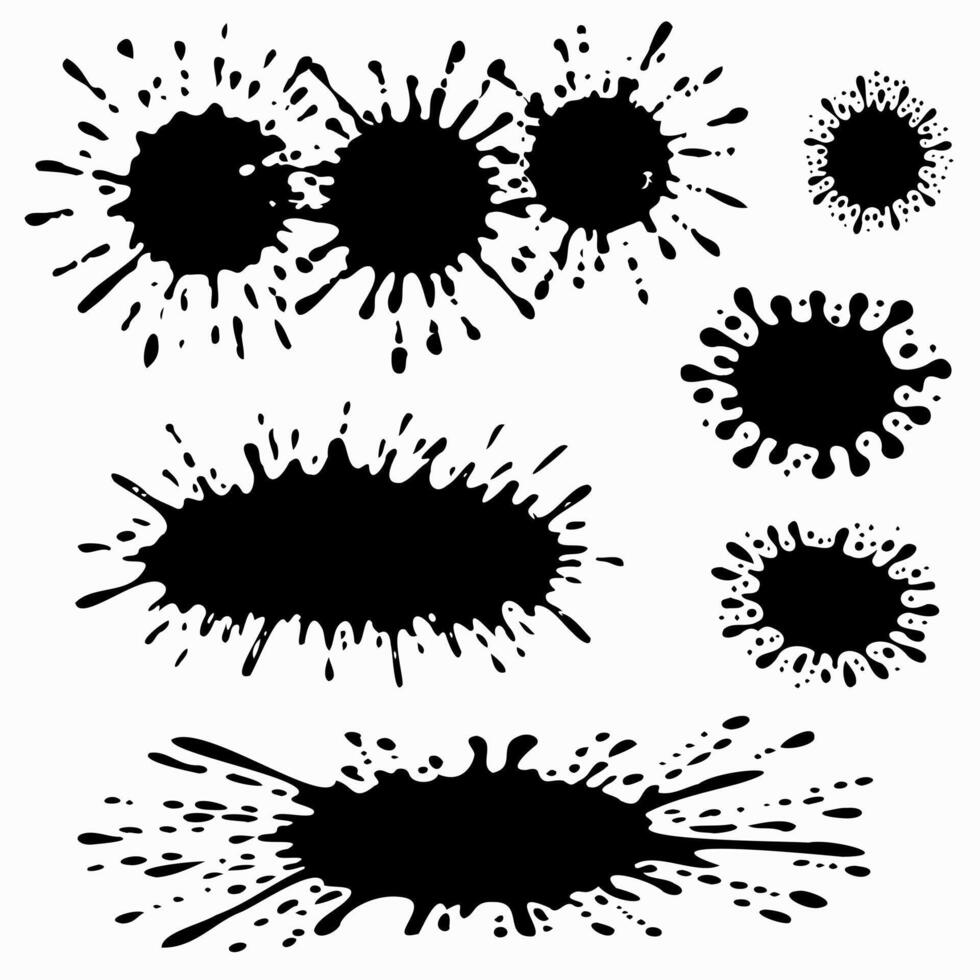 Accidental blot, ink blot. A set of blots of different sizes. Ink blot, irregularly shaped speck. Basic, simple rounded, smooth shape vector