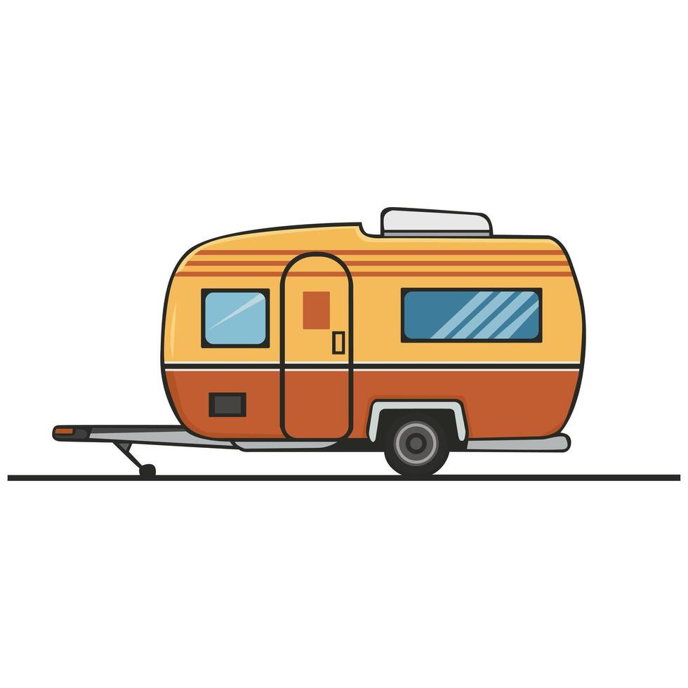 Caravan, camper trailer for summer traveling RV, recreational vehicle, van, motorhome. Flat illustration isolated on white background vector