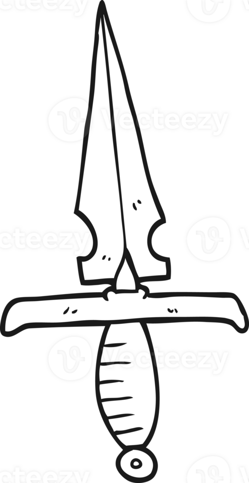 hand drawn black and white cartoon dagger png