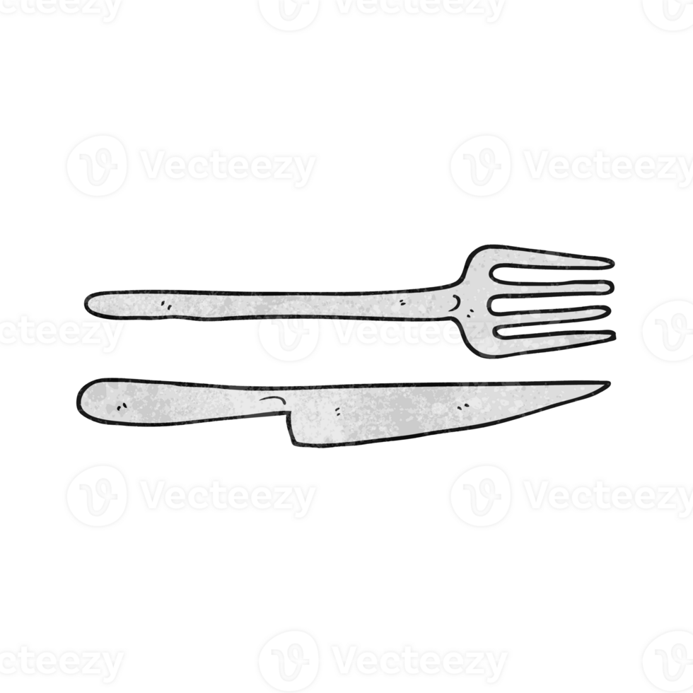 hand texturerad tecknad serie kniv och gaffel png