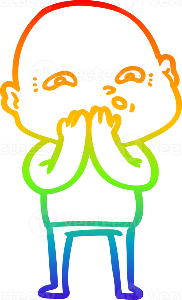 rainbow gradient line drawing of a cartoon nervous man png