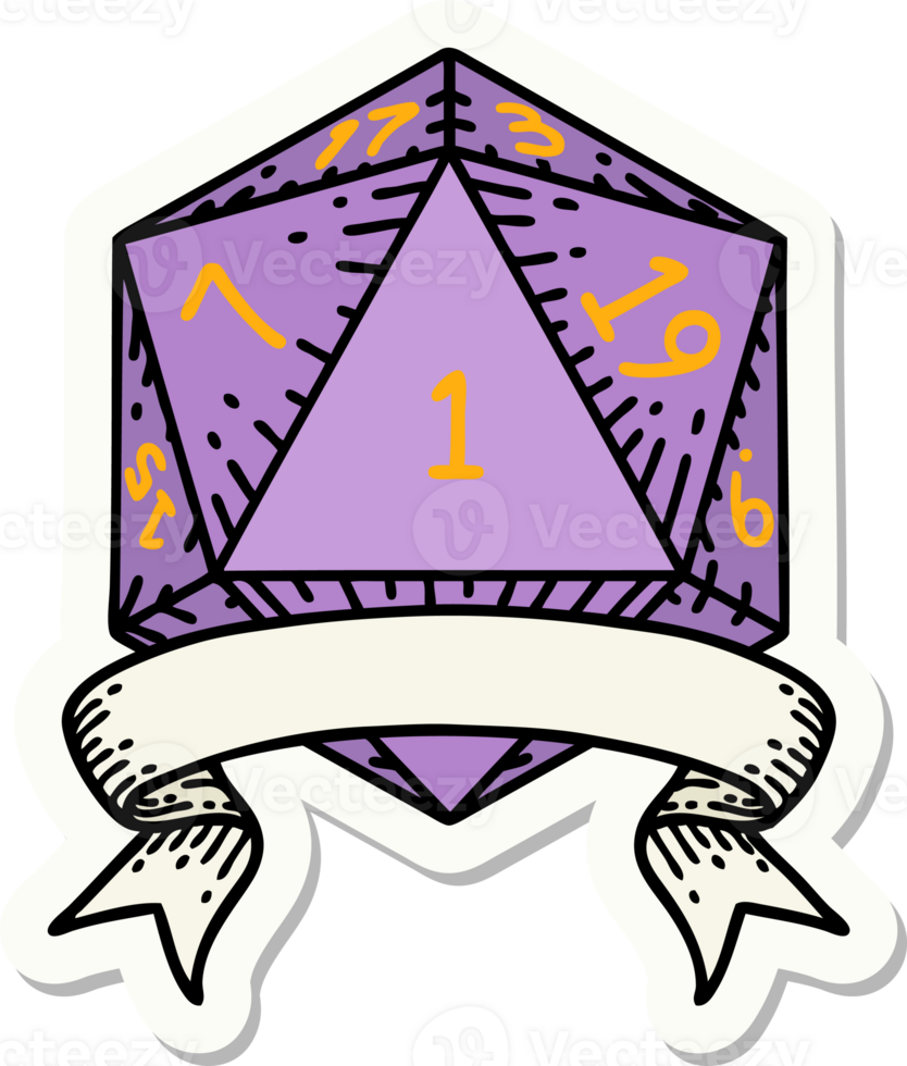 sticker of a natural one d20 dice roll png
