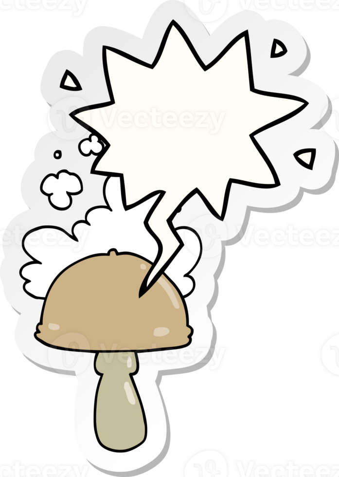 cartoon mushroom with spore cloud with speech bubble sticker png