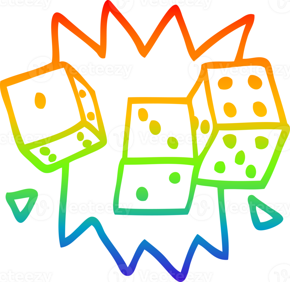 rainbow gradient line drawing of a cartoon rolling dice png
