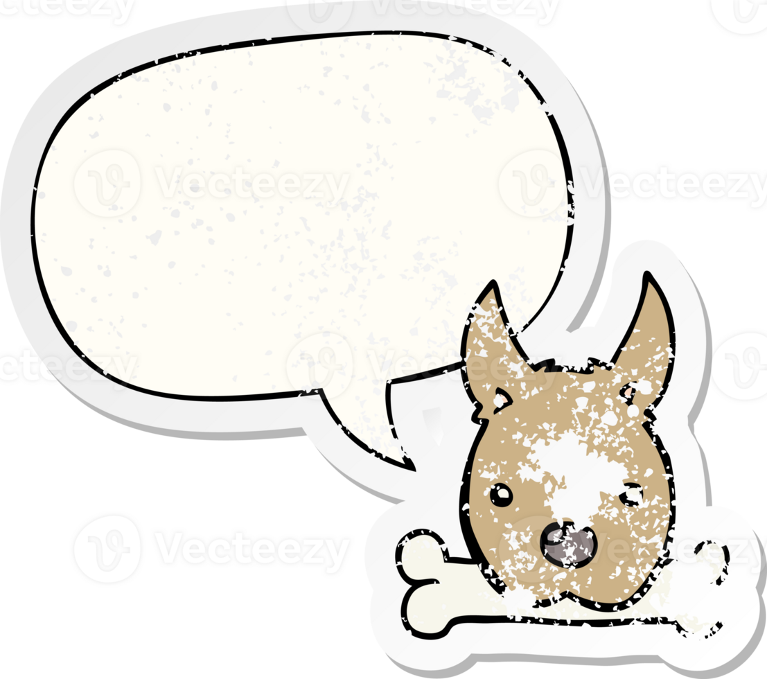 cartoon dog with bone with speech bubble distressed distressed old sticker png
