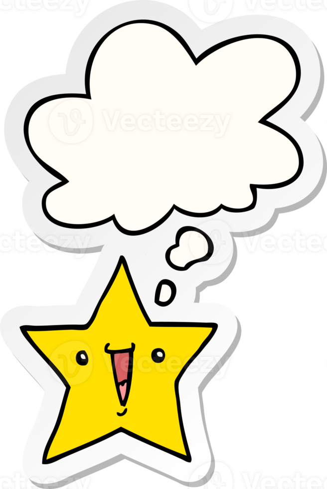 cartoon star with thought bubble as a printed sticker png