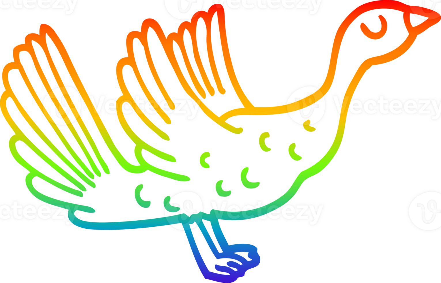 rainbow gradient line drawing of a cartoon goose png