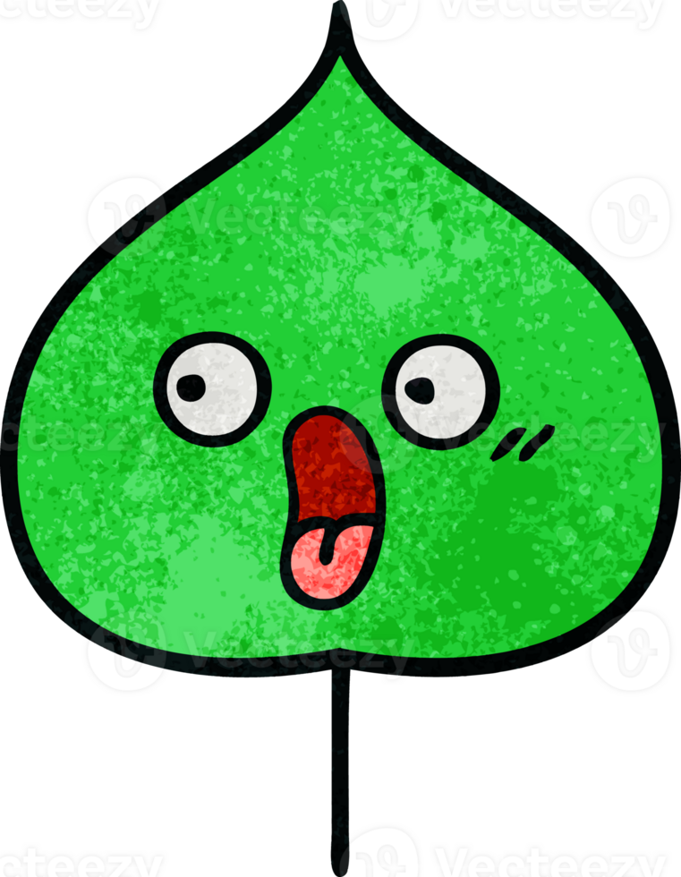 retro grunge texture cartoon of a expressional leaf png