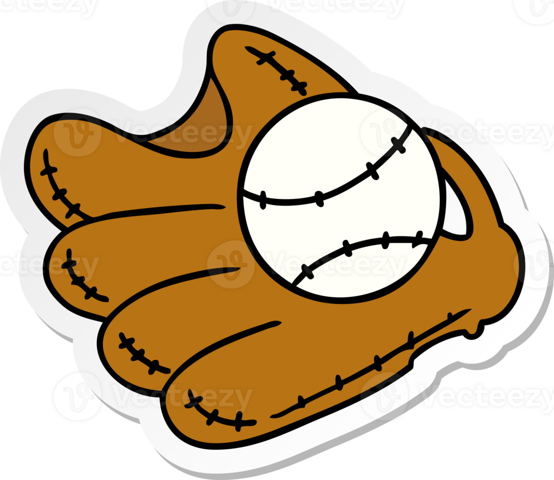 hand drawn sticker cartoon doodle of a baseball and glove png
