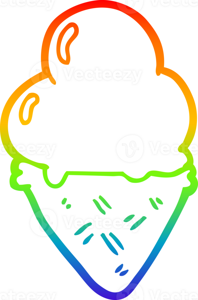 rainbow gradient line drawing of a cartoon ice cream png