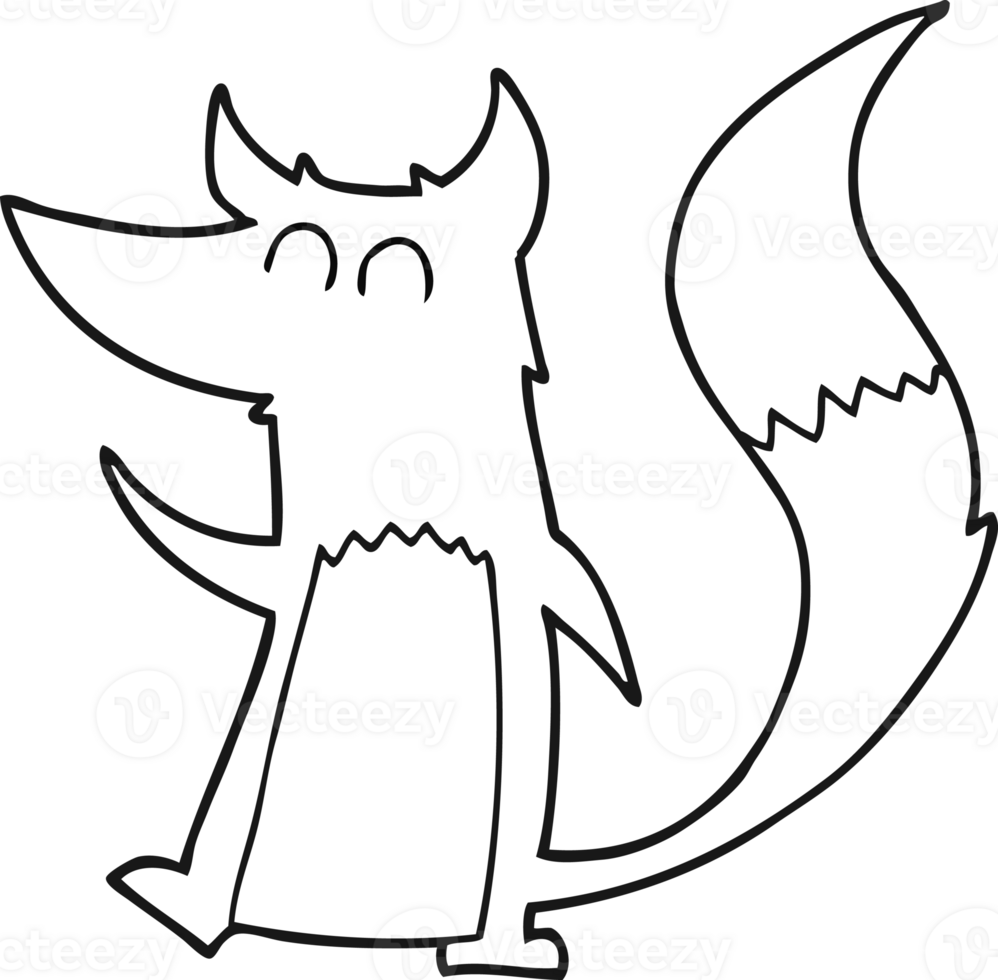 hand drawn black and white cartoon little wolf png