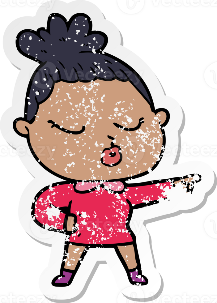 distressed sticker of a cartoon calm woman png