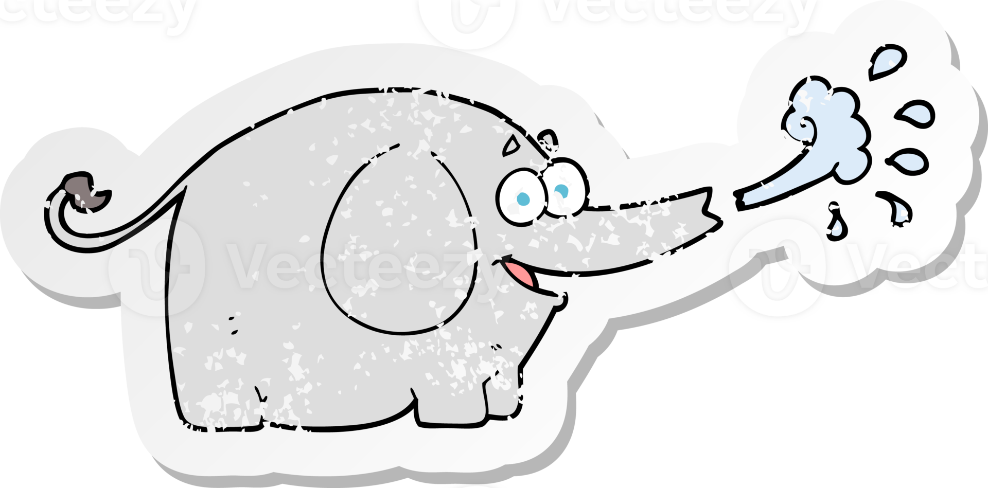 retro distressed sticker of a cartoon elephant squirting water png